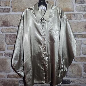 Paul René Men’s Metallic Gold Satin Dress Shirt Size 18.5 34/35 Shiny Disco XL